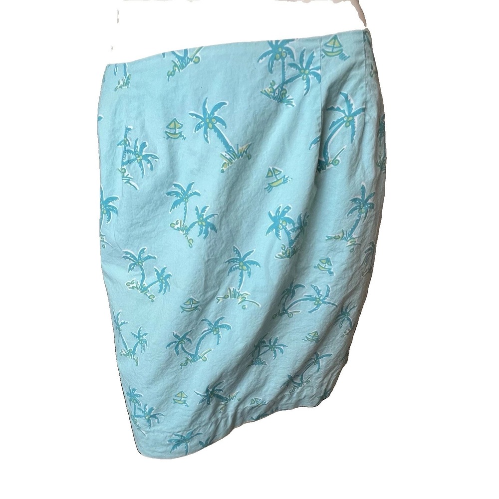 Lilly Pulitzer Vintage Blue Palm Tree Skirt Women's Size 8 Tropical Beach Resort
